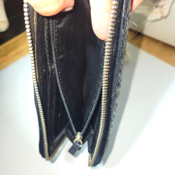 ❤️ 3 for $35 Coach leather woven long zip around large wallet black gray silver - Picture 8 of 11